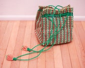 Vintage 90s Plastic Floral Beaded Hand Purse // Woven Basket FLOWER POWER Bag Pouch //
