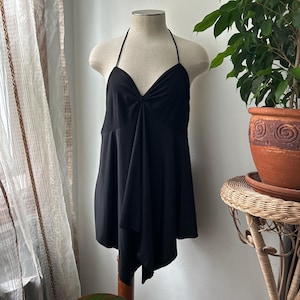 Y2K Black Fairy Core whimsy goth Backless Tunic Halter Top