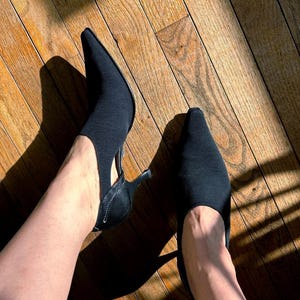 Neoprene Cut Out Pointed Toe Kitten Heels | Designer Nylon