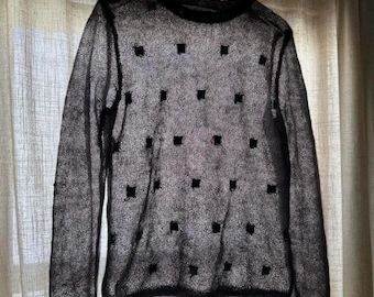 Black Sheer Mohair Sweater, Fine Knit Sweater, Vintage Mohair Sweater