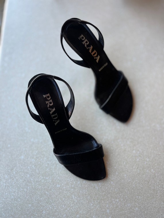 Prada Open Toe Slingback Heels | Designer 90's Ru… - image 4
