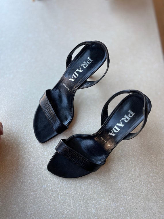 Prada Open Toe Slingback Heels | Designer 90's Ru… - image 2