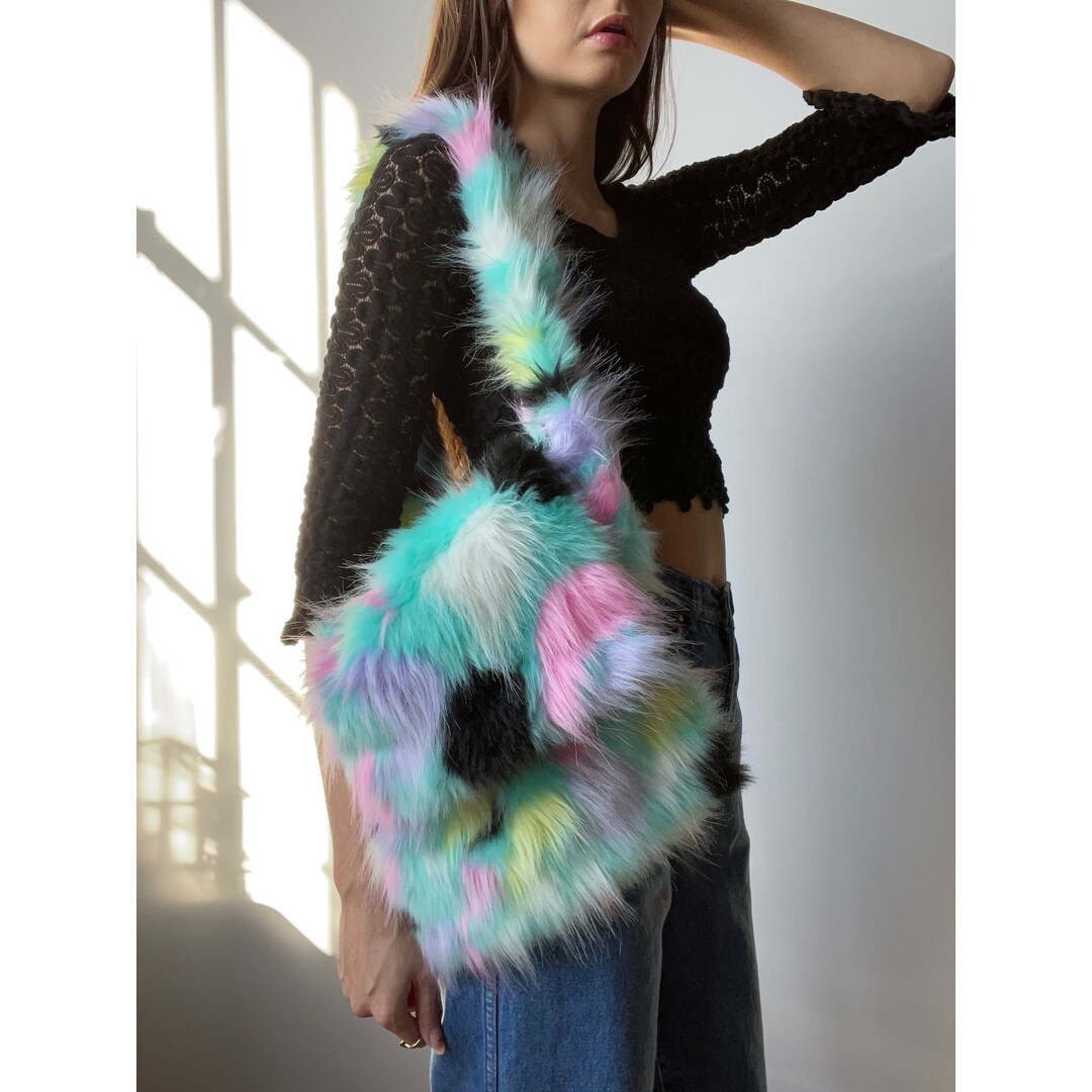 Pastel Monster Fur Fuzzy Messenger Bag Etsy