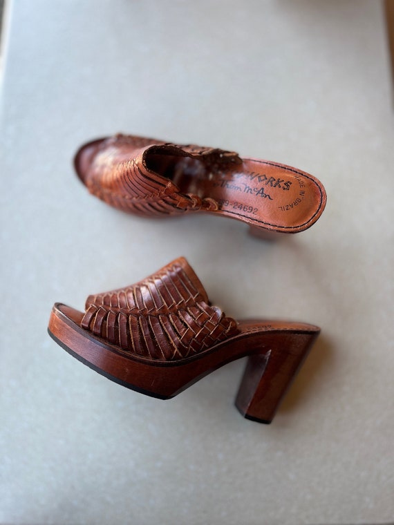 70s Leather Wooden Brazilian Clogs Heels Boho- Siz