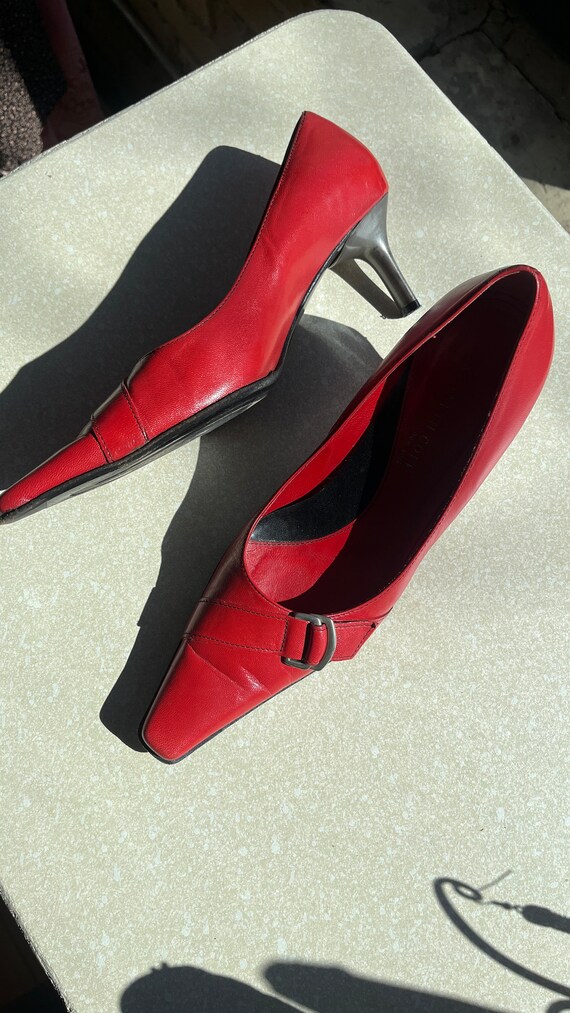 Red Pointed Toe Buckle Kitten Heels Pumps - Size 6 - image 2