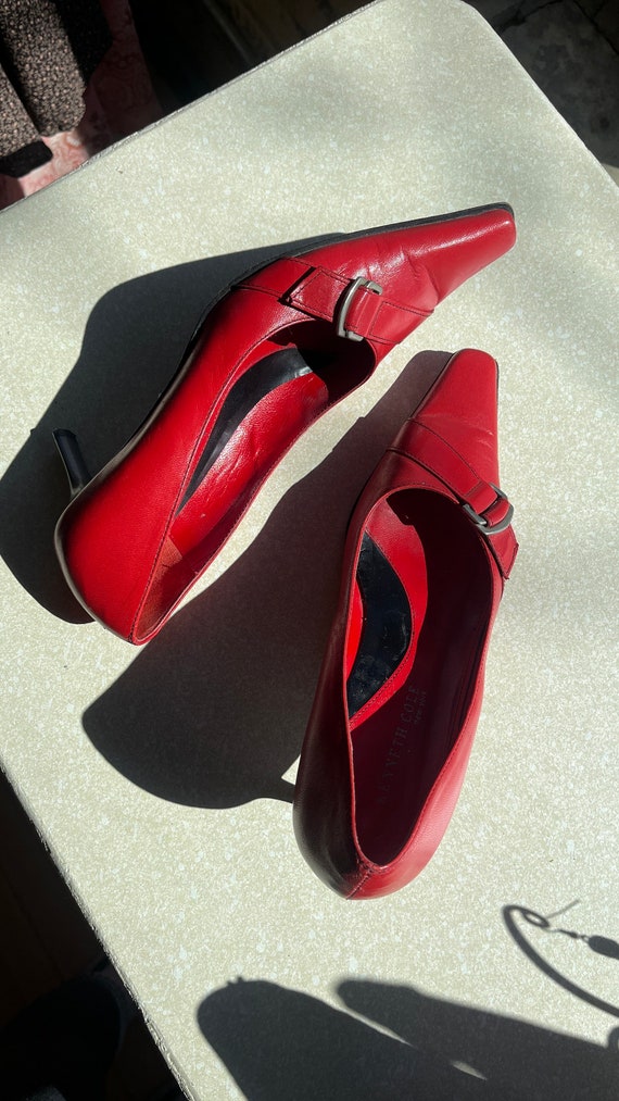 Red Pointed Toe Buckle Kitten Heels Pumps - Size 6 - image 3