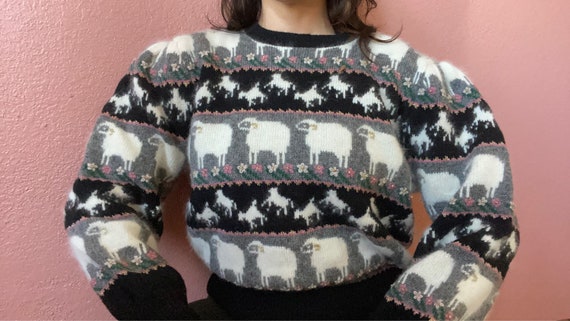 angora shetland wool sheep puff sleeve sweater | m