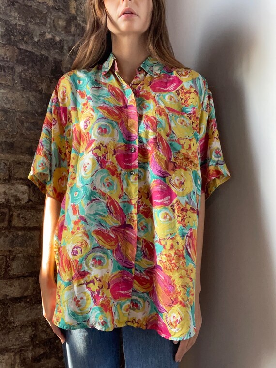 Silk Abstract Rose Print Blouse - image 4