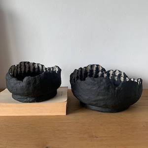 Handmade papier-mâché decorative bowls paper mache black gray set of 2 pieces eco design zero waste