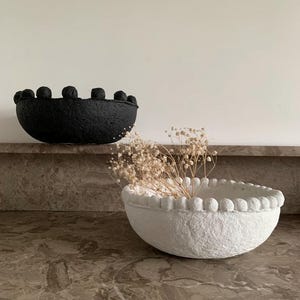 Handmade papier-mâché decorative bowl paper mache white balls eco design zero waste