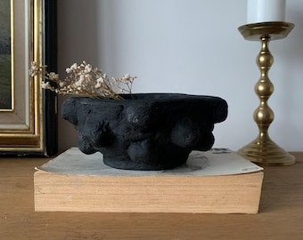 Decorative bowl paper mache wabi sabi rustic organic bubbles black 16cm
