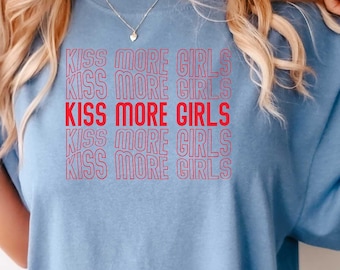 T-shirt « Embrasse plus de filles », T-shirt lesbien humoristique, T-shirt pour fille queer, T-shirt féministe fierté, T-shirt égalité, L LGBT, Lesbienne, T-shirt fierté lesbienne