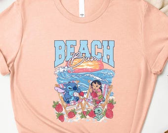 Beach Bum Shirt, Lilo and Stitch T-Shirt, Summer Trip Tee, Beach Vibes Shirt, Surfing Tee, Tropical T-Shirt, Disney Summer Vacation Tee