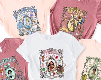 Camisetas de princesas Disney, suéter a juego, camiseta de viaje para niñas a Disneyland, regalo para ella, regalo de cumpleaños de princesa, camiseta con lazo de espejo de Disney