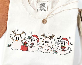 Chemise de Noël fantôme, t-shirt joyeux Noël, sweat-shirt fantôme mignon, pull des fêtes drôle, t-shirt père Noël fantôme, t-shirt couleurs confortables