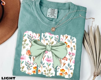 Coquette Bow Shirt, Wildflowers Sweatshirt, Boho Flowers Tee, Cute Botanical Sweater, Floral Bow Shirt, Gift for Her, Comfort Colors T-Shirt