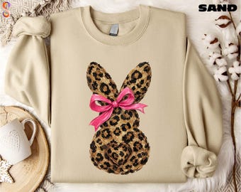 Leopard Bunny Sweatshirt, Girly Easter Shirt, Easter Bunny Sweater, Holiday Animal Print T-Shirt, Leopard Print Lover Sweatshirt