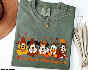 Fall Vibes on Main Street Shirt, Disney Thanksgiving Sweatshirt, Fall Season Tee, Mickey and Friends Sweater, Comfort Colors T-Shirt