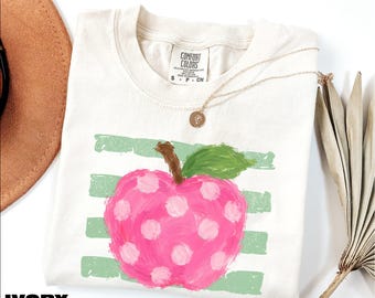 Pink Apple Shirt, Teacher Appreciation Gift, Back to School Sweatshirt, New Teacher Sweater, Teacher Life Comfort Colors T-Shirt