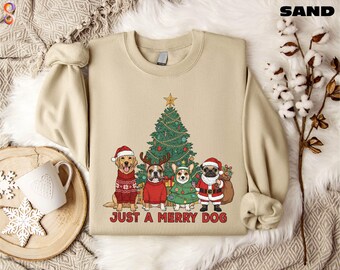 Just a Merry Dog Sweatshirt, Christmas Dogs Sweater, Dog Lover T-Shirt, Cute Xmas Gift, Festive Holiday Shirt, Merry Christmas Tee