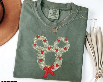 Christmas Wreath Shirt, Mickey Mouse Head Sweater, Festive Holiday Sweatshirt, Disney Xmas Tee, Comfort Colors T-Shirt