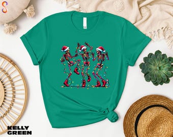 Christmas Dancing Skeleton Shirt, Skeleton Christmas T-Shirt, Merry Christmas Sweatshirt, New Year Sweater, Christmas Lights Tee