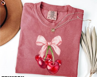 Coquette Bow Mickey Cherry Shirt, Disneyland Girls Trip Sweatshirt, Magic Kingdom Sweater, Gift For Her, Comfort Colors T-Shirt