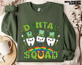 Bluza z nadrukiem Dental Squad, koszulka z napisem „Szczęśliwy dentysta”, sweter z napisem „Szczęśliwy ząb”, koszulka z napisem „Zespół stomatologiczny”, prezent na Dzień Świętego Patryka