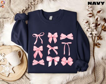 Ribbon Sweatshirt, Bow Sweatshirt, Pink Ribbon Shirt, Cute Sweatshirt, Gift for Women, Cute Ribbon Hoodie, Coquette Girl Sweatshirt