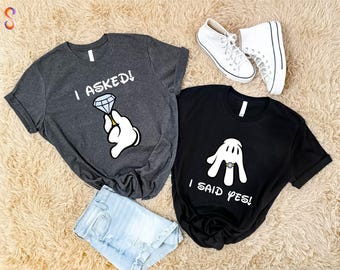 I Asked I Said Yes Shirt, Mickey and Minnie Couple Matching T-Shirt, Fiance Sweatshirt, Wedding Gift, Disney Engagement Sweater