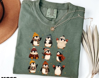 Penguin Christmas Shirt, Winter Animal Sweatshirt, Cute Penguin Tee, Christmas Holiday Sweater, Penguin Lover Gift, Comfort Colors T-Shirt
