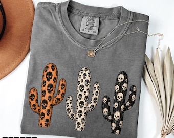 Skull Cactus Shirt, Spooky Western Halloween Sweatshirt, Southwest Halloween Gift, Country Sweater, Comfort Colors T-Shirt