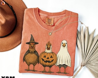 Halloween Chicken Shirt, Spooky Season Tee, Funny Chicken Sweatshirt, Chicken Lover Sweater, Cute Ghost Shirt, Comfort Colors T-Shirt