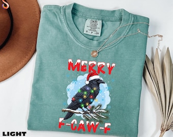 Merry Christmas F-Caw-F Crow Shirt, Santa Black Bird Tee, Christmas Raven Sweatshirt, Raven Lover Gift, Comfort Colors T-Shirt