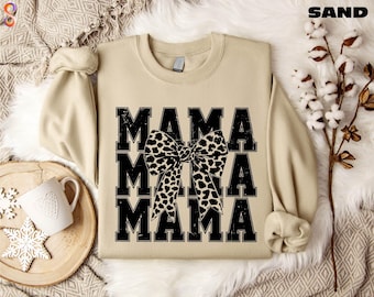 Mama Coquette Bow Sweatshirt, Gift for Mom Life, Leopard Print Coquette Bow Shirt, Mama Sweatshirt, Gift for Mom, Shirt for Mother's Day