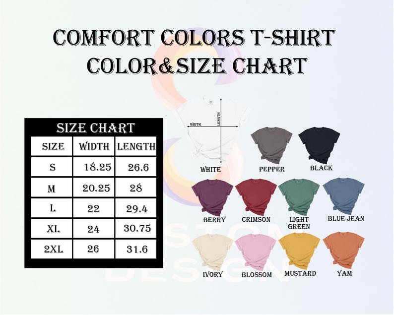 a women's t - shirt size chart with different colors