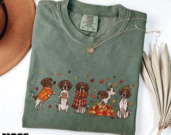T-shirt d'automne avec motif chien, T-shirt graphique chiot d'automne mignon, Pull confortable pour la saison, Cadeau pour les amoureux des animaux, T-shirt d'automne, T-shirt aux couleurs apaisantes