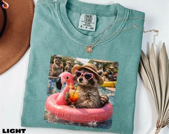 Summer Raccoon Shirt, Funny Beach Tee, Vacation Sweatshirt, Summer Trip Shirt, Funny Animal Sweater, Comfort Colors T-Shirt