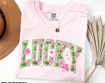 Lucky Shirt, St Patricks Day Gift, Pink Shamrock Sweatshirt, Happy Go Lucky Tee, Irish Sweater, Comfort Colors T-Shirt