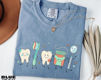 Cute Dental Hygienist Shirt, Tooth Brush Floss Mirror Tee, Dentist Office Sweatshirt, Dental Assistant Gift, Comfort Colors T-Shirt