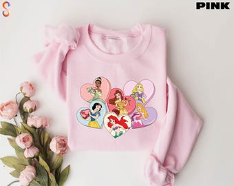 Disney Princess Sweatshirt, Valentine's Day Sweatshirt, Disney Princess Heart Shirt, Princess Valentine Shirt, Cute Valentine Gift