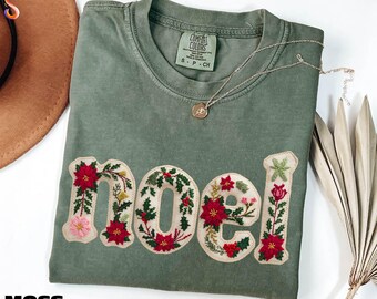 Noel Shirt, Faux Patchwork Sweatshirt, Patchwork Christmas Tee, Festive Holiday Sweater, Christmas Gift, Comfort Colors T-Shirt