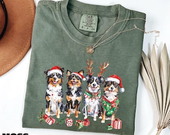 Christmas Dog Shirt, Festive Dog Lover Tee, Cute Dog Mom Sweater, Australian Shepherd Sweatshirt, Comfort Colors T-Shirt