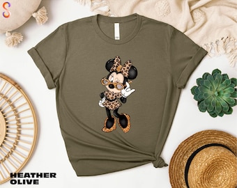 Leopard Print Minnie Mouse Shirt, Minnie Ear Shirt, Minnie Mouse Sweater, Disney Gift, Disneyland Holiday Vacation Tee, Leopard Women Shirt