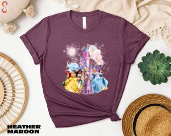 Disney Princess Watercolor T-Shirt, Magic Kingdom Tee, Disney Girl Trip Sweater, Gift for Her, Disneyland Colorful Castle Sweatshirt