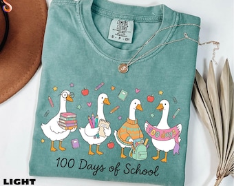 T-shirt « 100 jours d'école », Sweat-shirt « Oie rigolote », T-shirt scolaire humoristique, Pull pour le 100e jour d'école, Cadeau pour professeur, T-shirt « Couleurs confortables »