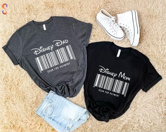 Disney Dad and Mom Couple Shirt, Disney Scan For Payment T-Shirt, Matching Disney Vacation Sweatshirt, Parent Disney Trip Sweater
