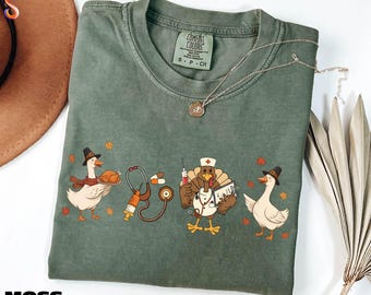 Thankful Nurse Shirt, Fall Nurse Sweatshirt, Turkey Nurse Tee, Thanksgiving Gift, Nursing Sweater, Comfort Colors T-Shirt