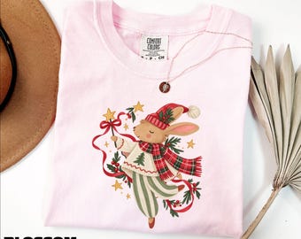 Christmas Bunny Shirt, Cute Holiday Rabbit Sweatshirt, Whimsical Winter Woodland Graphic Tee, Comfort Colors T-Shirt