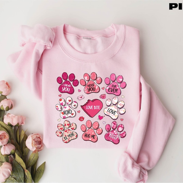 Dog Paw Valentine Sweatshirt, Valentine's Day Sweatshirt, Love Bite Sweatshirt, Dog Lover Gift, Candy Hearts Shirt, Heart Paw Print Shirt